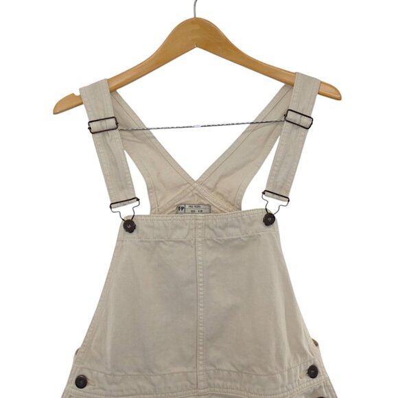 Free People Cream Pinafore Mini Dress Size W30 Cottagecore Layering Bib Overalls - Picture 8 of 13